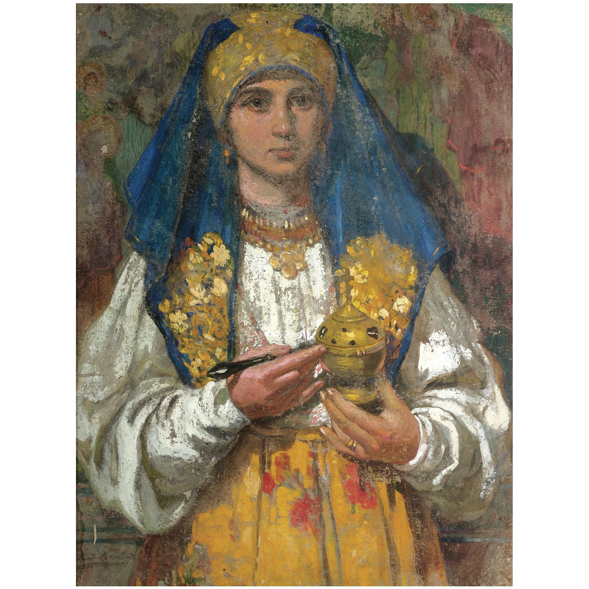 Ivan Silych Goriushkin-Sorokopudov - Portrait Of A Lady In Church