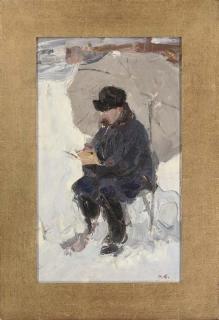 Ivan Varichev - The artist at work; Unloading the sled; The village gathering; A snow covered farm; and Winter on the farm