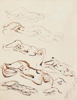Ivon Hitchens - Sheet of nine drawings of reclining female figures