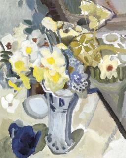 Ivon Hitchens - Spring flowers and blue teapot