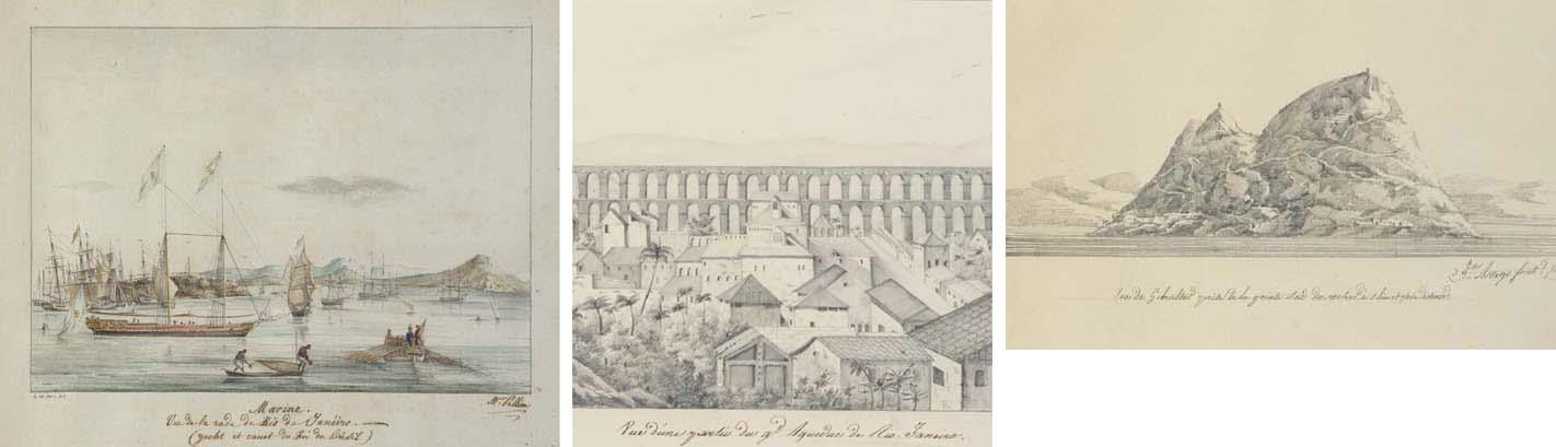 J. Alphonse Pellion - Marine. Vue De La Rade De Rio De Janeiro. - (Yacht Et Canot Du Roi Du Brésil)