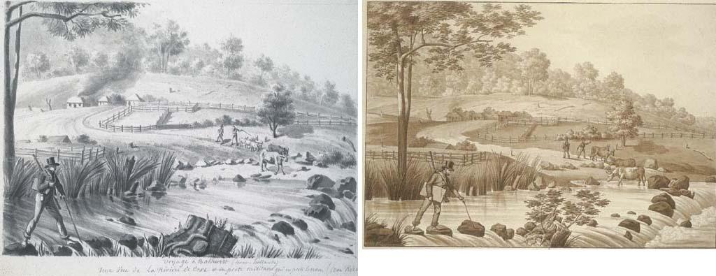 J.Alphonse Pellion - Voyage à Bathurst (nouv. hollande). Une vue de la Rivière de Coxe et du poste militaire qui en porte le nom (Coxe River)