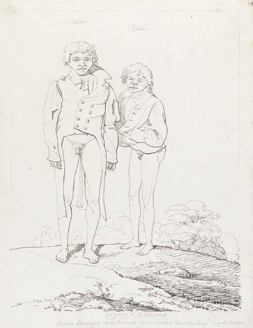 J.Alphonse Pellion - Voyage à Bathurst. Tara. Perva. Jeunes Sauvages de la Nouvelle Galles du Sud dans leur camp. d\'après nature