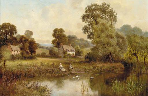 J. Bonny - Feeding the ducks; and Swans near a mill