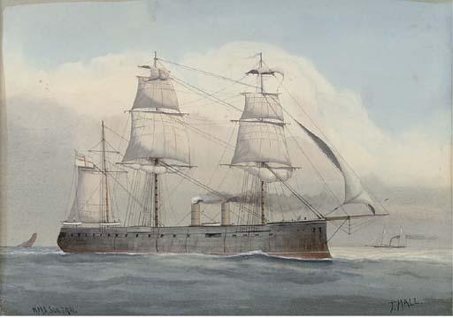J. Hall - H.M.S. Sultan steaming along