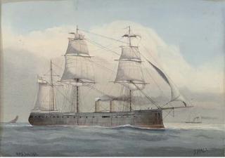 J. Hall - H.M.S. Sultan steaming along