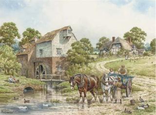 J.L. Chapman - A horse-drawn wagon crossing a ford