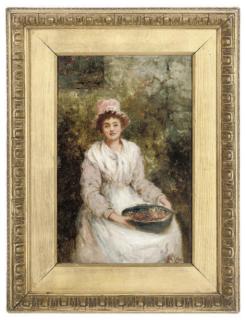 J. M. Colvin - A Lady Seated In A Garden With A Bowl of Berries; And A Gentleman Taking Snuff