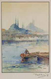 J. Pavlikevitch - Bateaux de Pêche Devant La Mosquée Suleymaniye À Istanbul