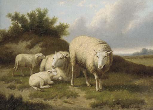 J. Van Dieghem - Sheep and lambs in a pastoral landscape; and Another similar