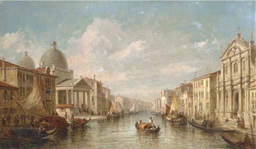 J. Vivian - Barges and gondolas on the Grand Canal, Venice