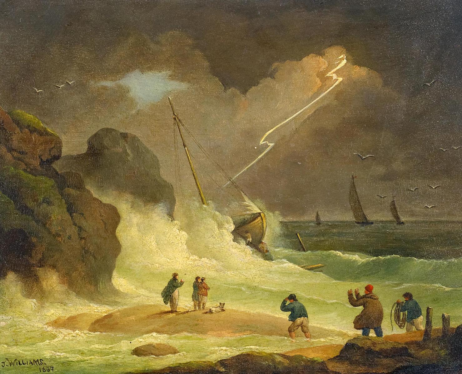 J. Williams - Stürmische Seelandschaft mit Blitz