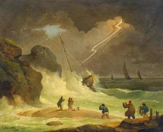 J. Williams - Stürmische Seelandschaft mit Blitz