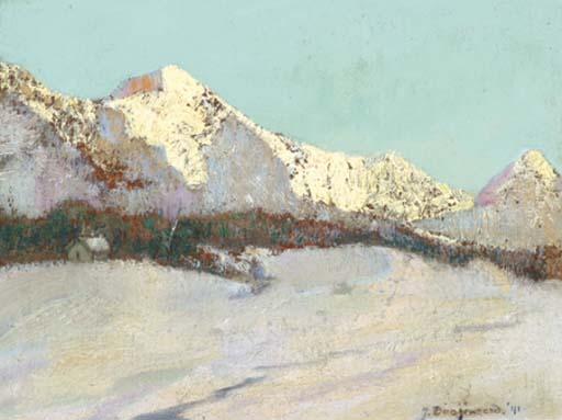Jaap Dooijewaard - A snowy mountainrange at sunrise