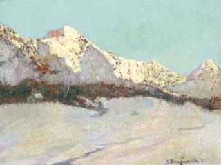 Jaap Dooijewaard - A snowy mountainrange at sunrise