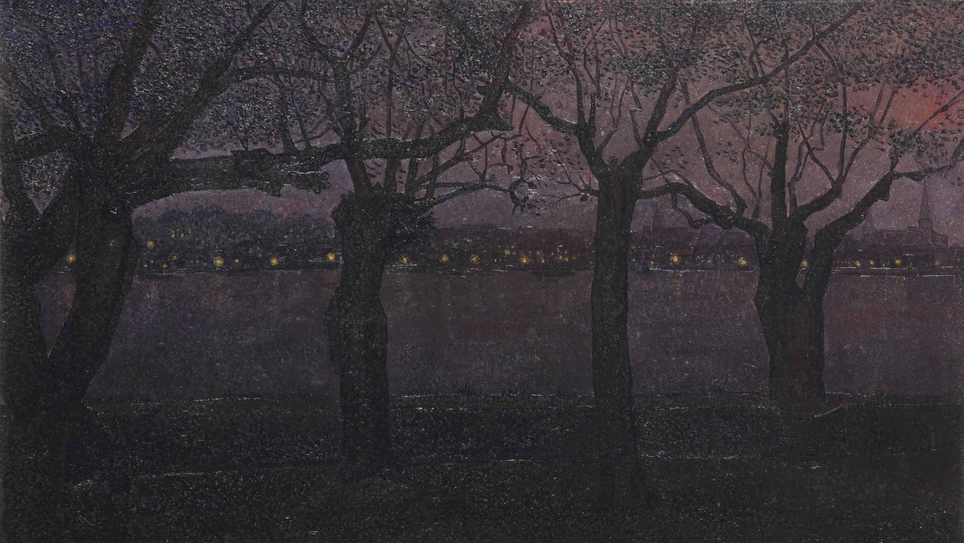Jaap Nieweg - A View Of The River Waal By Night, Nijmegen