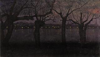 Jaap Nieweg - A view of the river Waal by night, Nijmegen