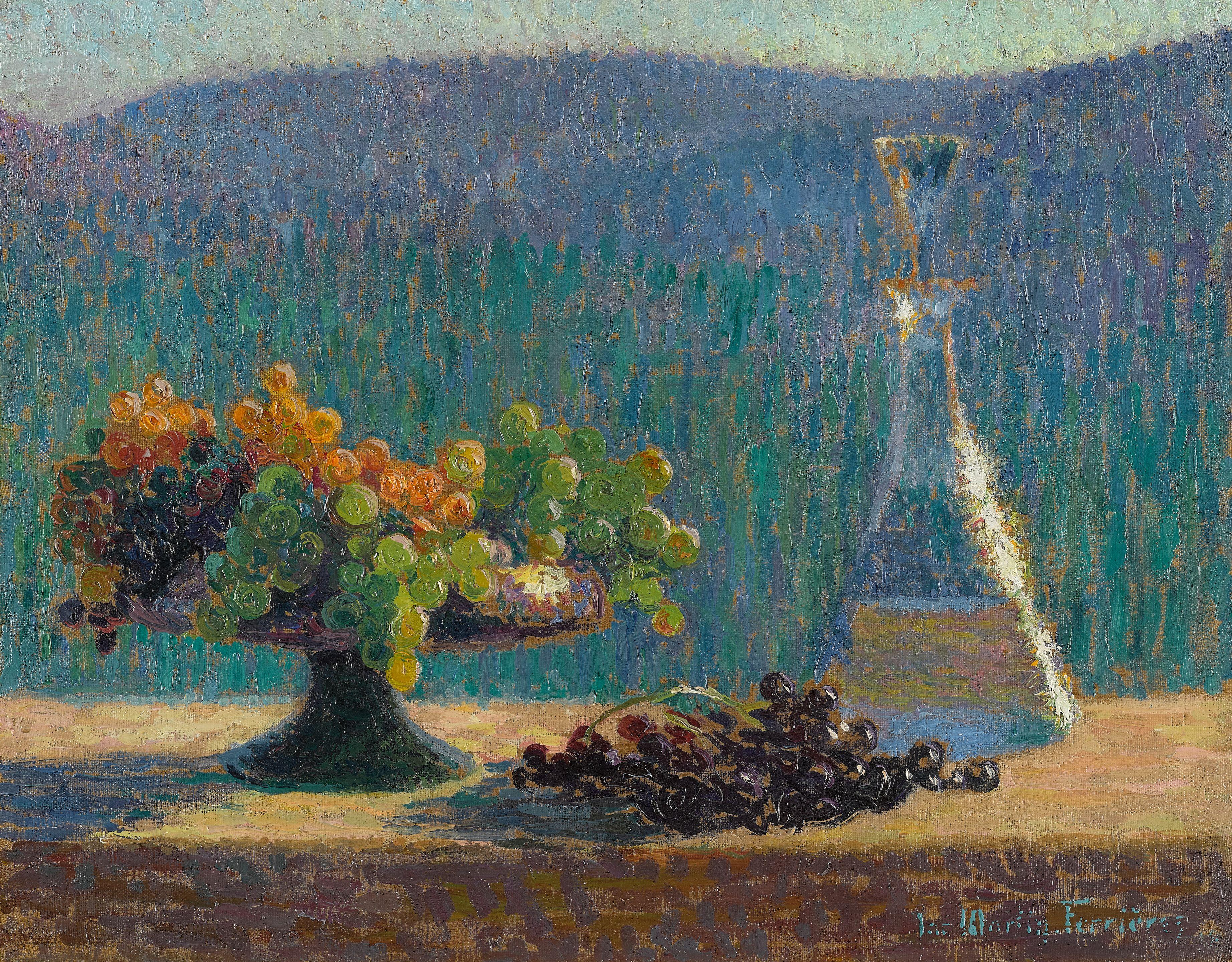 Jac Martin Ferrières - Nature morte au plat de raisins