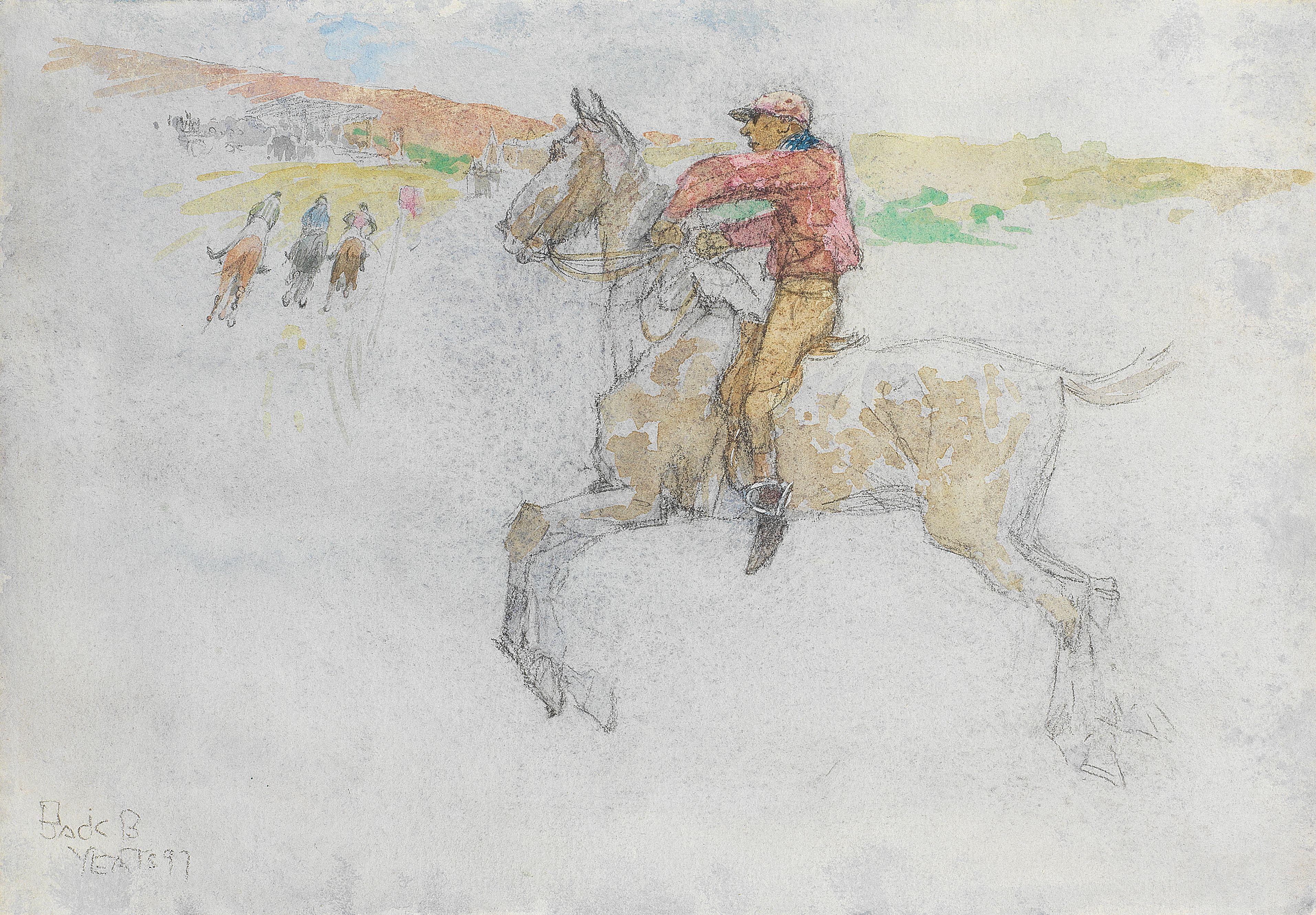 Jack B. Yeats R.H.A. - A racing jockey 18 x 26 cm. (7 x 10 1/4 in.)