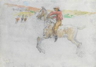 Jack B. Yeats R.H.A. - A racing jockey 18 x 26 cm. (7 x 10 1/4 in.)