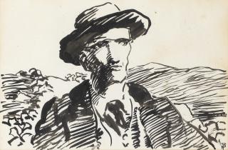 Jack B. Yeats R.H.A. - Self-Portrait 26.6 x 36.6 cm. (10 1/2 x 14 3/8 in.) (sheet); 18.9 x 28.1 cm. (7 3/8 x 11 in.) (image)