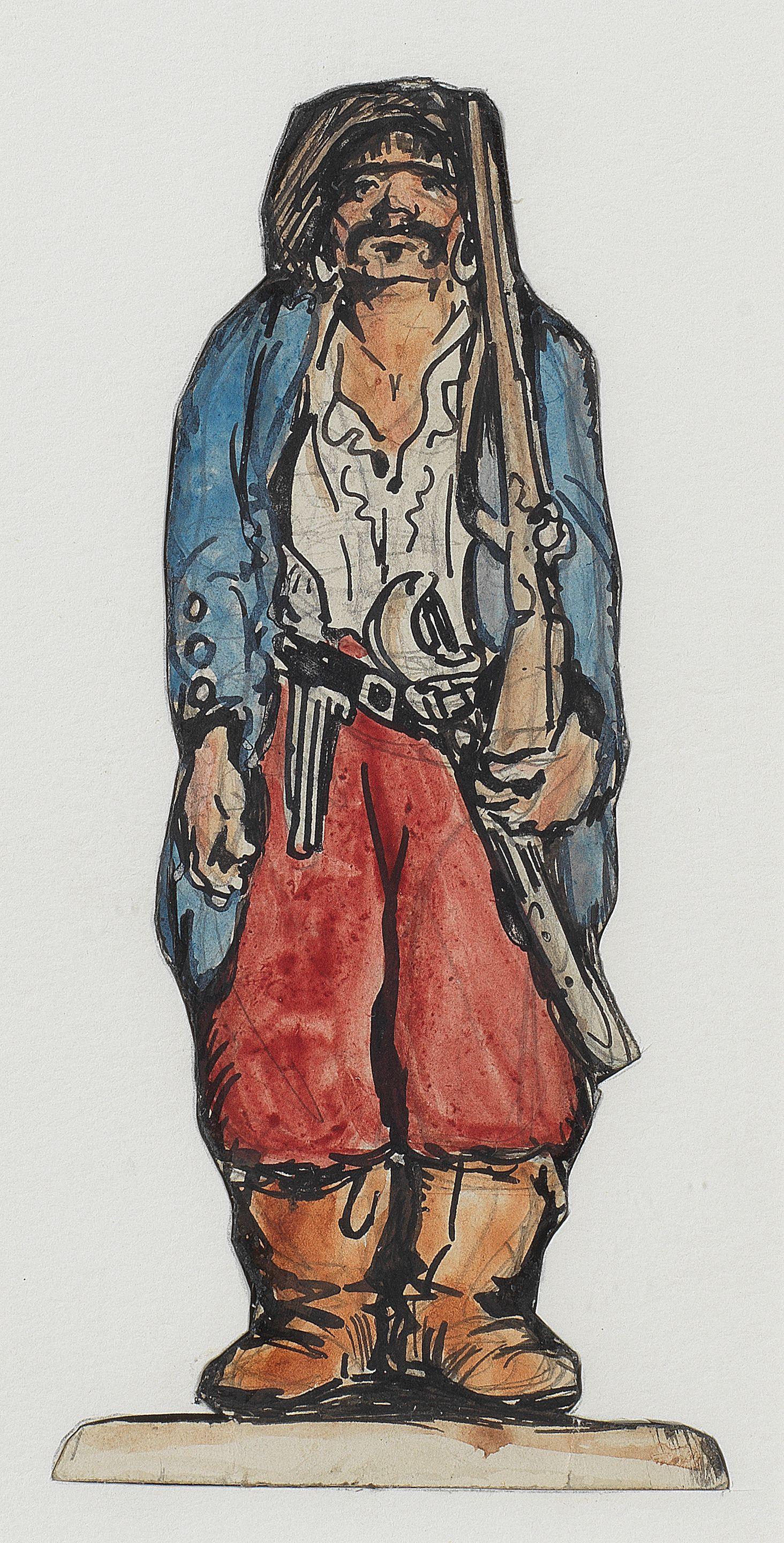 Jack B. Yeats R.H.A. - The Pirate 14.5 x 5 cm. (5 3/4 x 2 in.) irregular