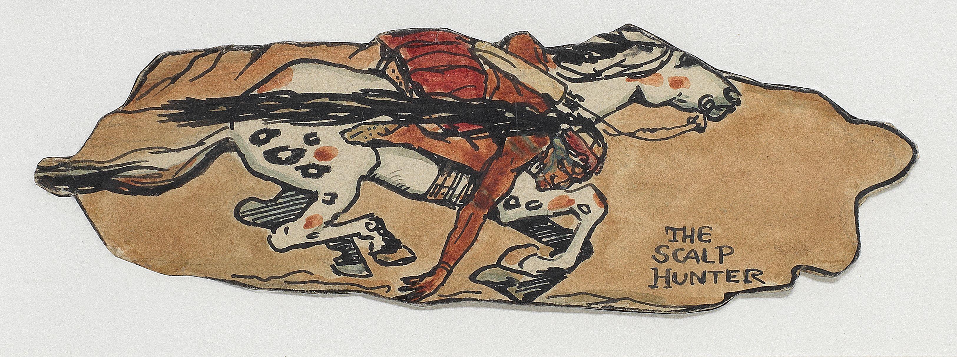 Jack B. Yeats R.H.A. - The Scalp Hunter/Dramatic Figure 5 x 16 cm. (2 x 6 1/4 in.) irregular