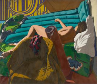 Jack Beal - Reclining nude with air mattress