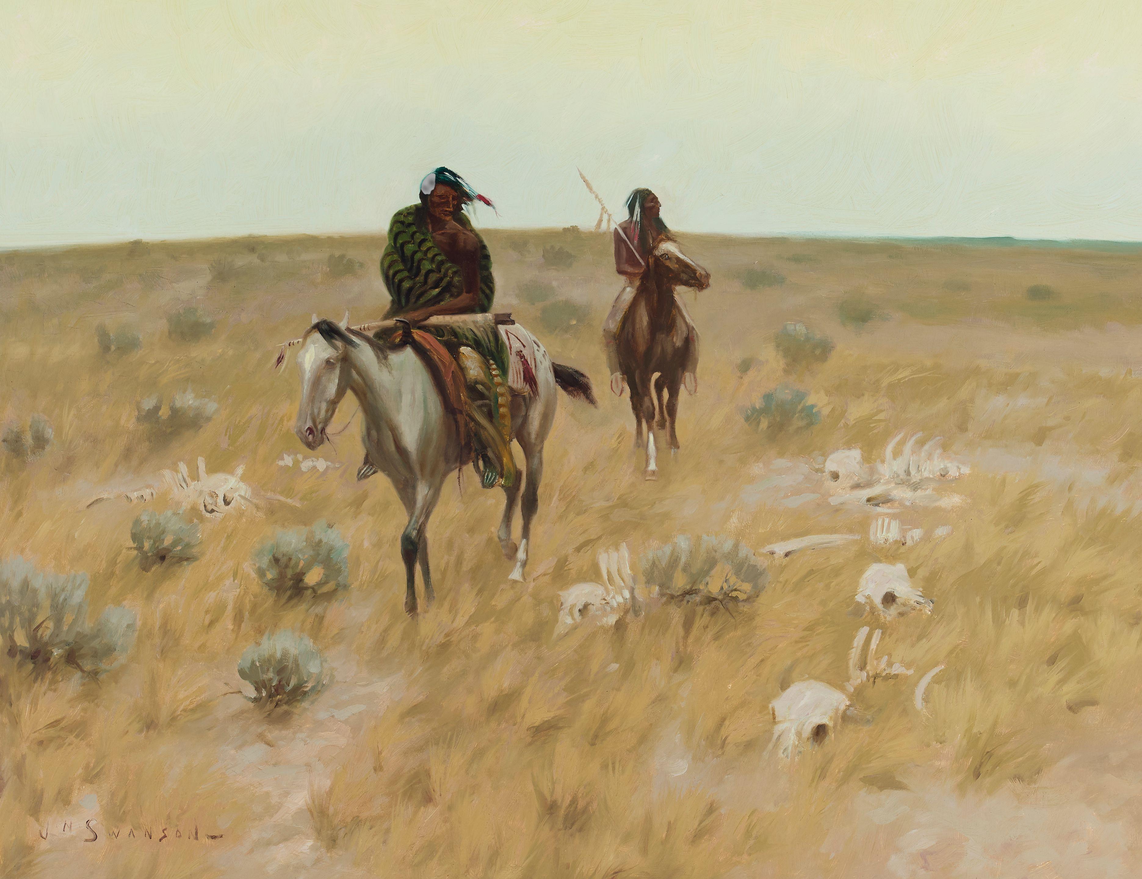 Jack N. Swanson - Two Indians on Horseback 20 x 26 in. framed 27 x 32 1/2 in.