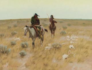 Jack N. Swanson - Two Indians on Horseback 20 x 26 in. framed 27 x 32 1/2 in.