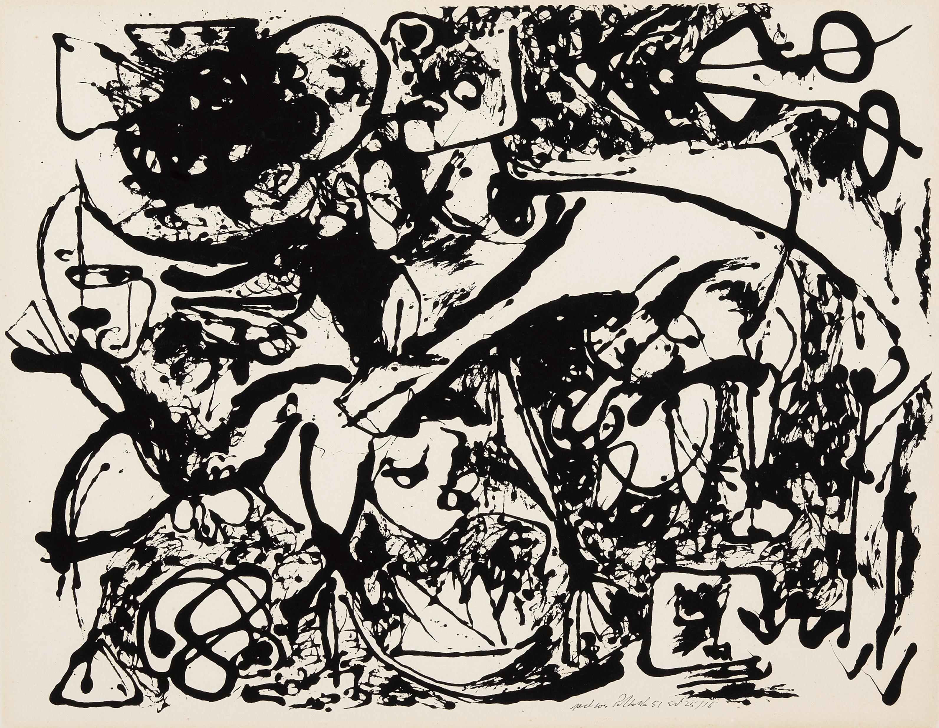 Jackson Pollock - Untitled (after Number 8 - Black Flowing, 1951)
