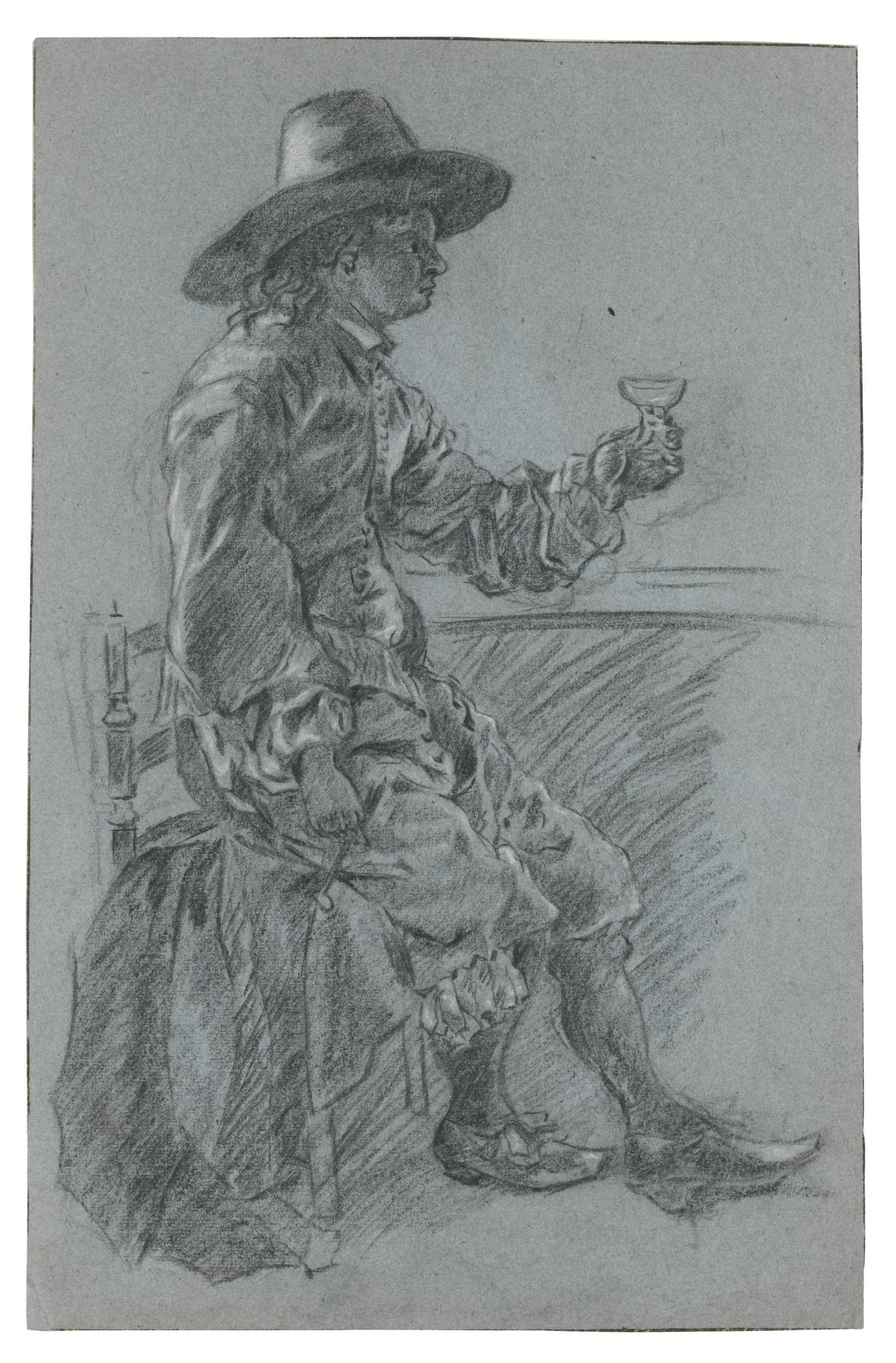 Jacob Adriaensz. Backer - Recto:  Study Of A Seated Man Wearing A Hat, His Hand Raised Holding A Glass Verso:  Study Of A Seated Woman, Her Arms Folded