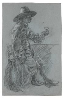 Jacob Adriaensz. Backer - Recto:  Study Of A Seated Man Wearing A Hat, His Hand Raised Holding A Glass Verso:  Study Of A Seated Woman, Her Arms Folded