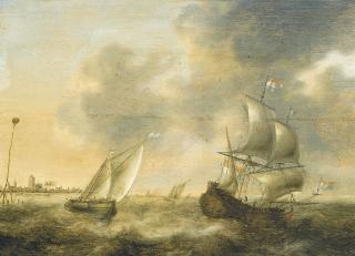 Jacob Adriaensz Bellevois - A Dutch Man-O\'War And A Smalschip Off The Low Countries