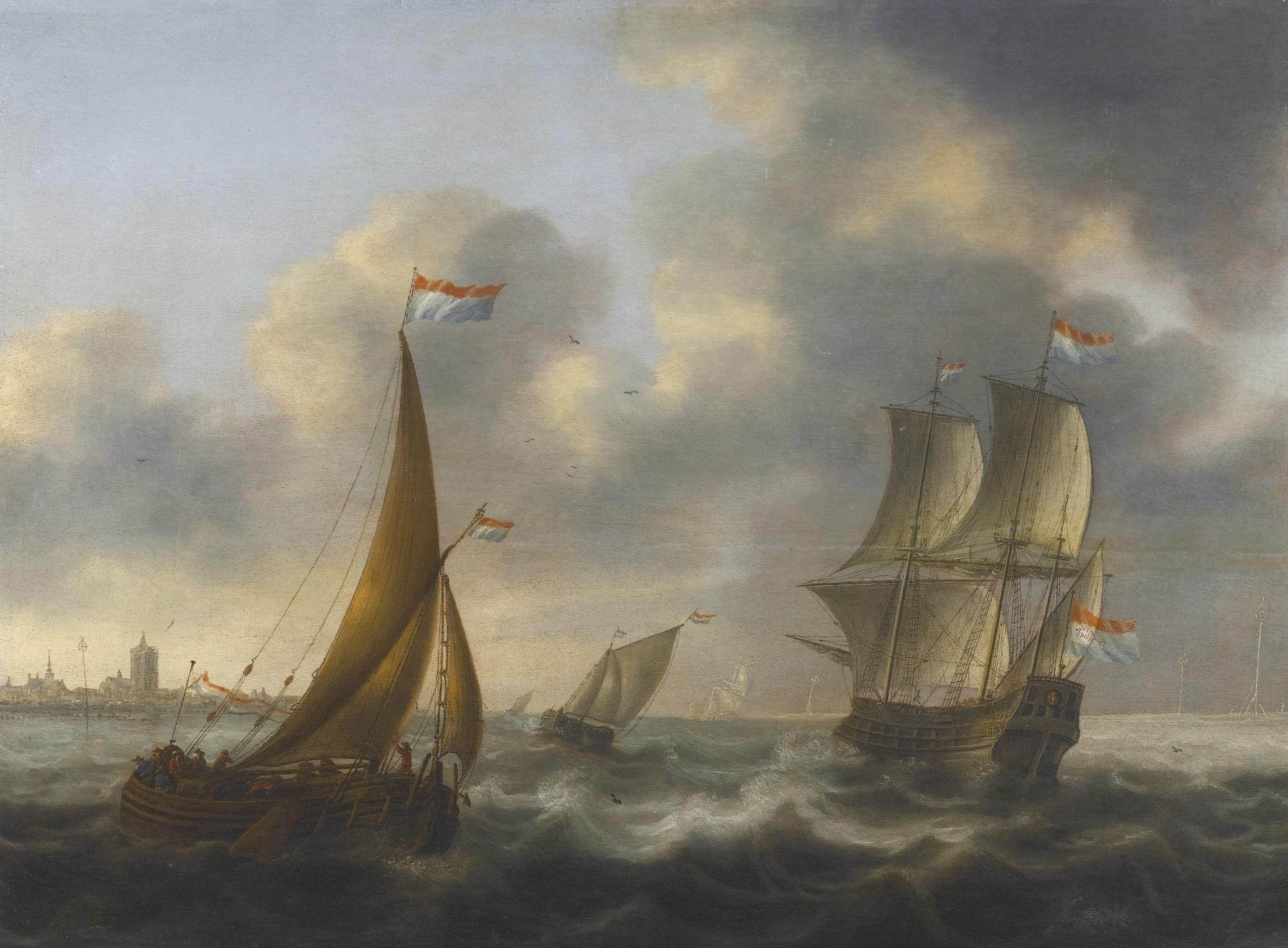 Jacob Adriaensz. Bellevois - A Merchant-Man, An Admiral\'S Barge And Other Small Ships In Choppy Waters