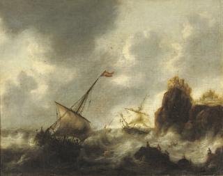 Jacob Adriaensz. Bellevois - Sailing vessels in distress near a rocky coast