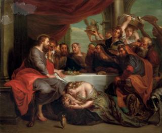 Jacob Andries Beschey - Maria Magdalene washing the feet of Christ