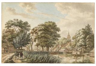 Jacob Cats - A View Of A Village By The Rivers Gein And Vecht