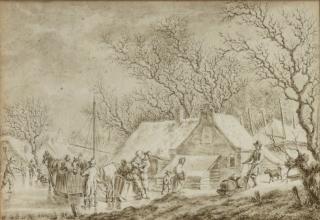 Jacob Cats - A winter landscape with activity on the ice