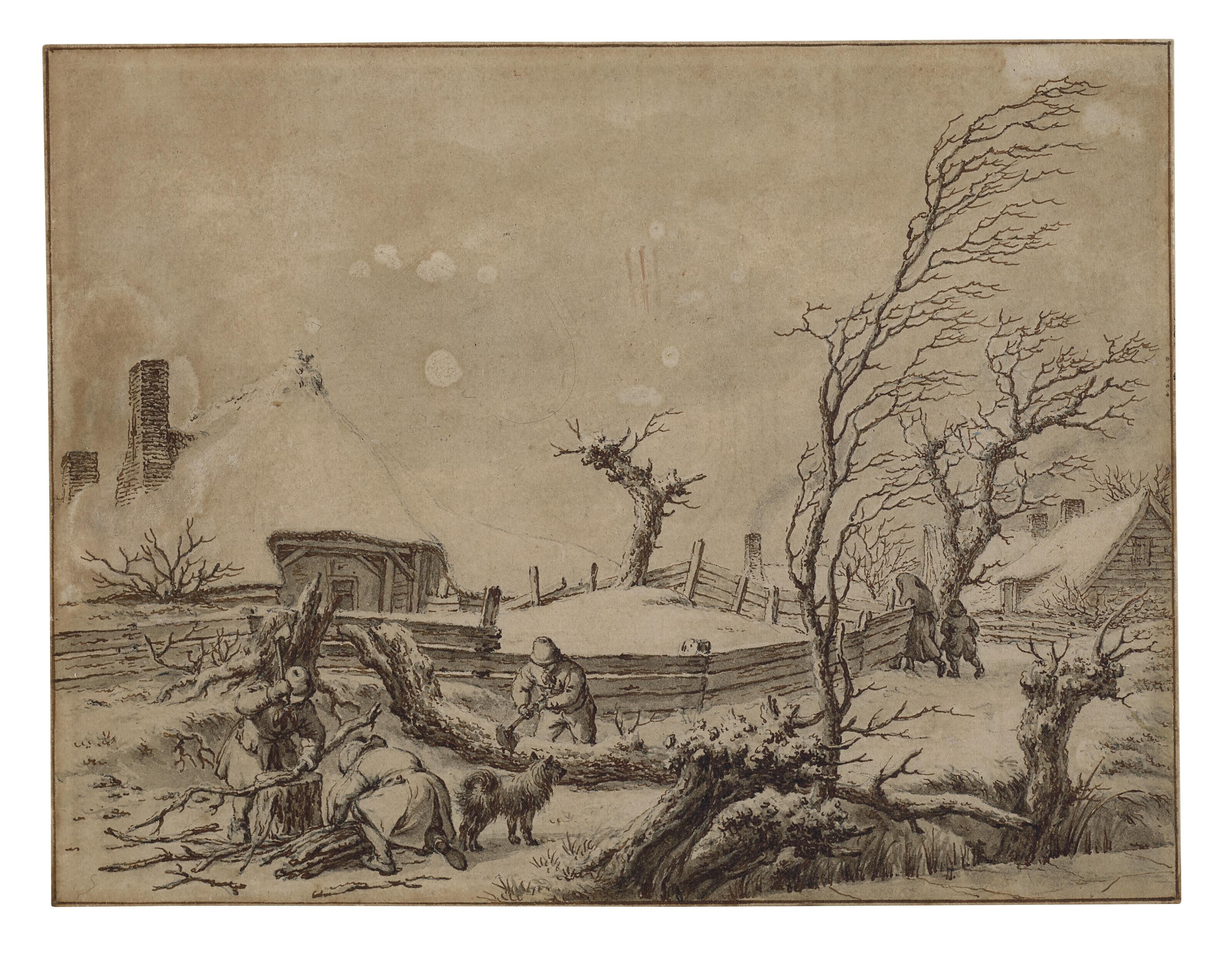 Jacob Cats - A winter landscape with peasants cutting wood
