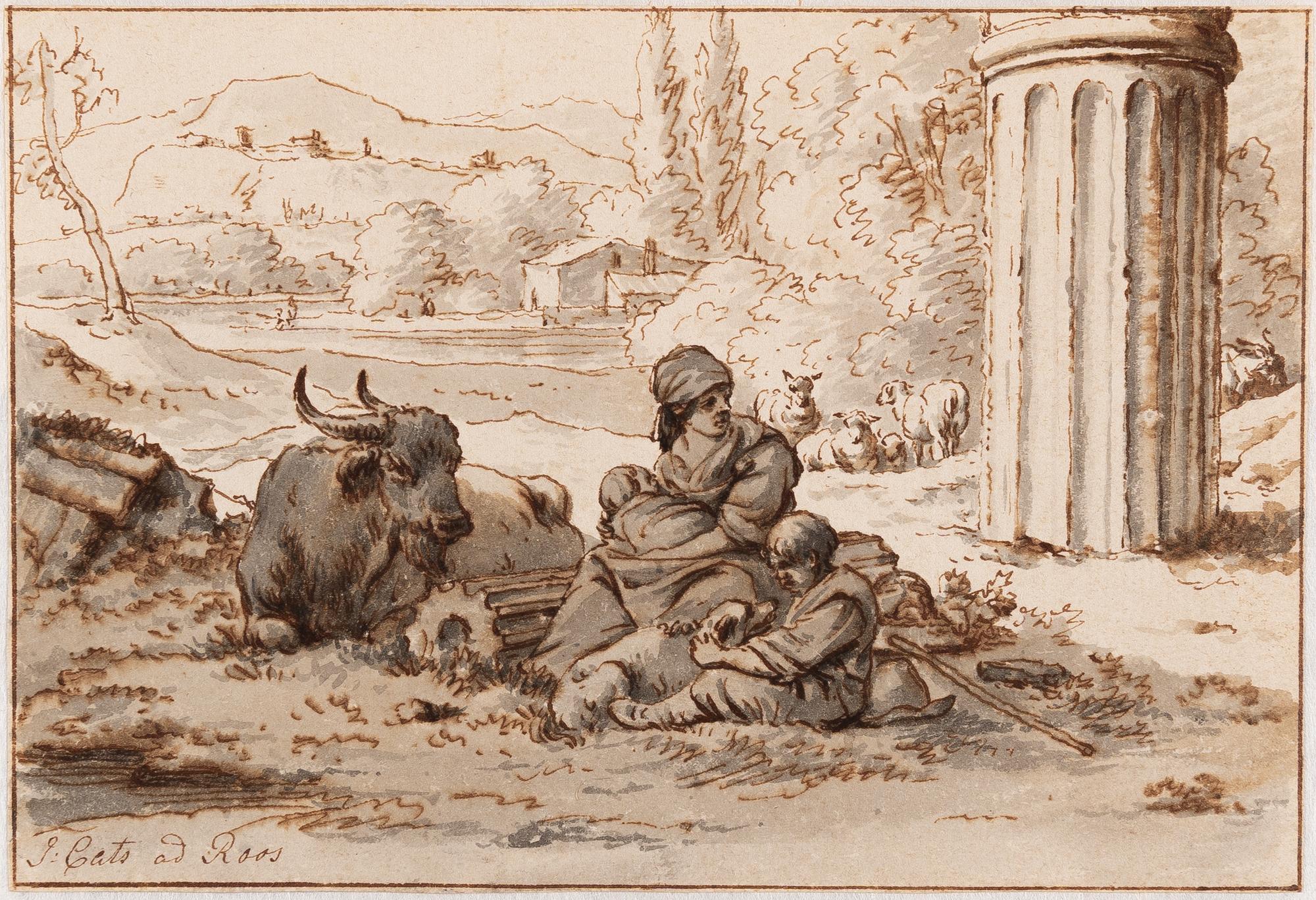 Jacob Cats - Hirtenfamilie in römischer Ruinenlandschaft