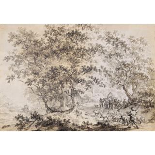 Jacob Cats - Paysage De Forêt Avec Paysan Et Son Troupeau De Cochons