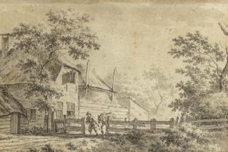 Jacob Cats - Peasants on country roads by farmhouses