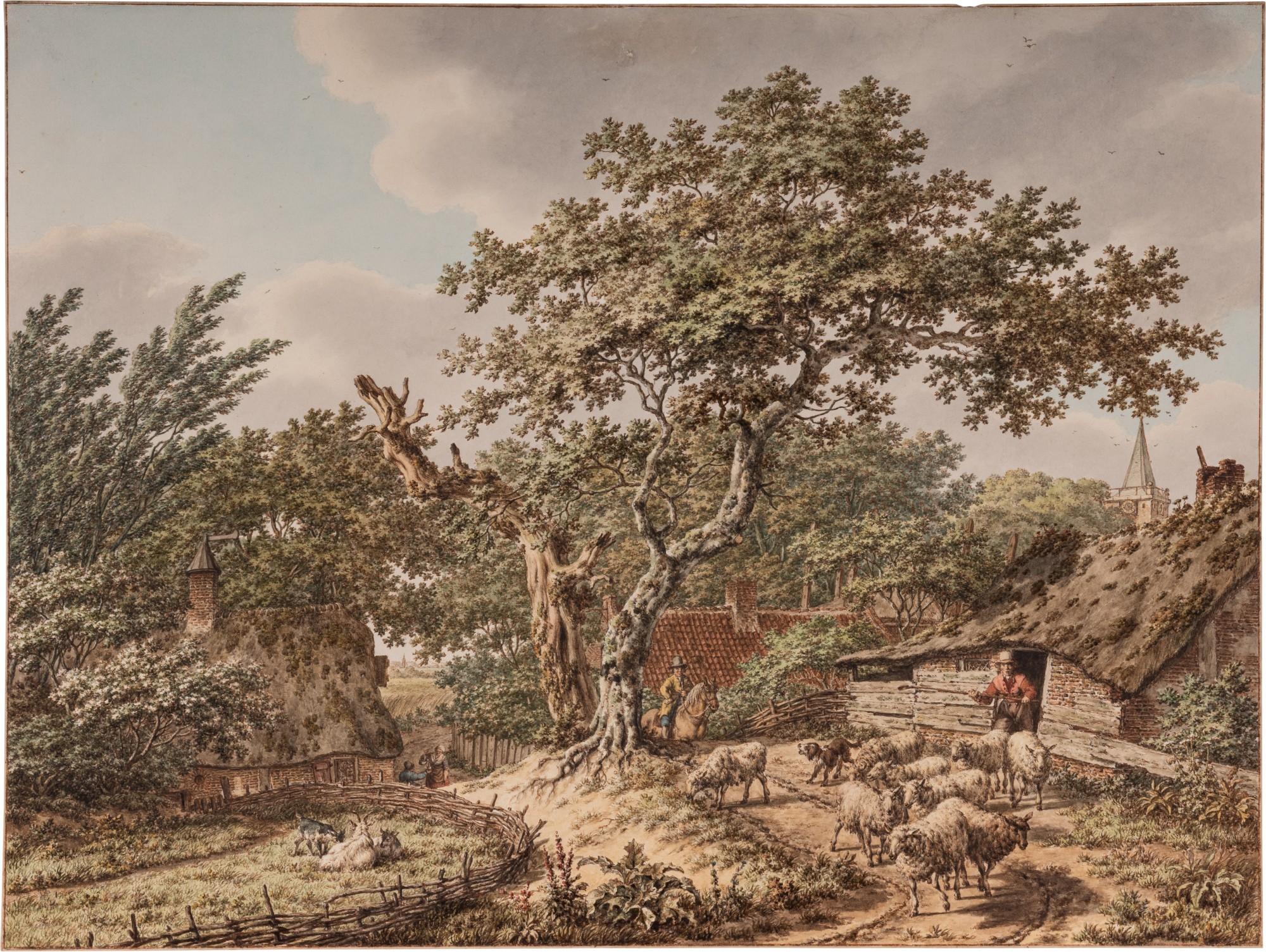 Jacob Cats - Village Landscape with Sheep and Figures