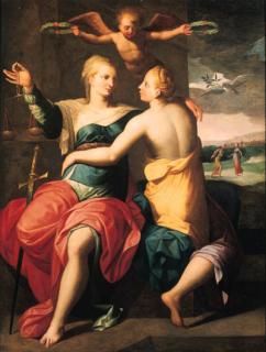 Jacob de Backer - Justice embracing Peace