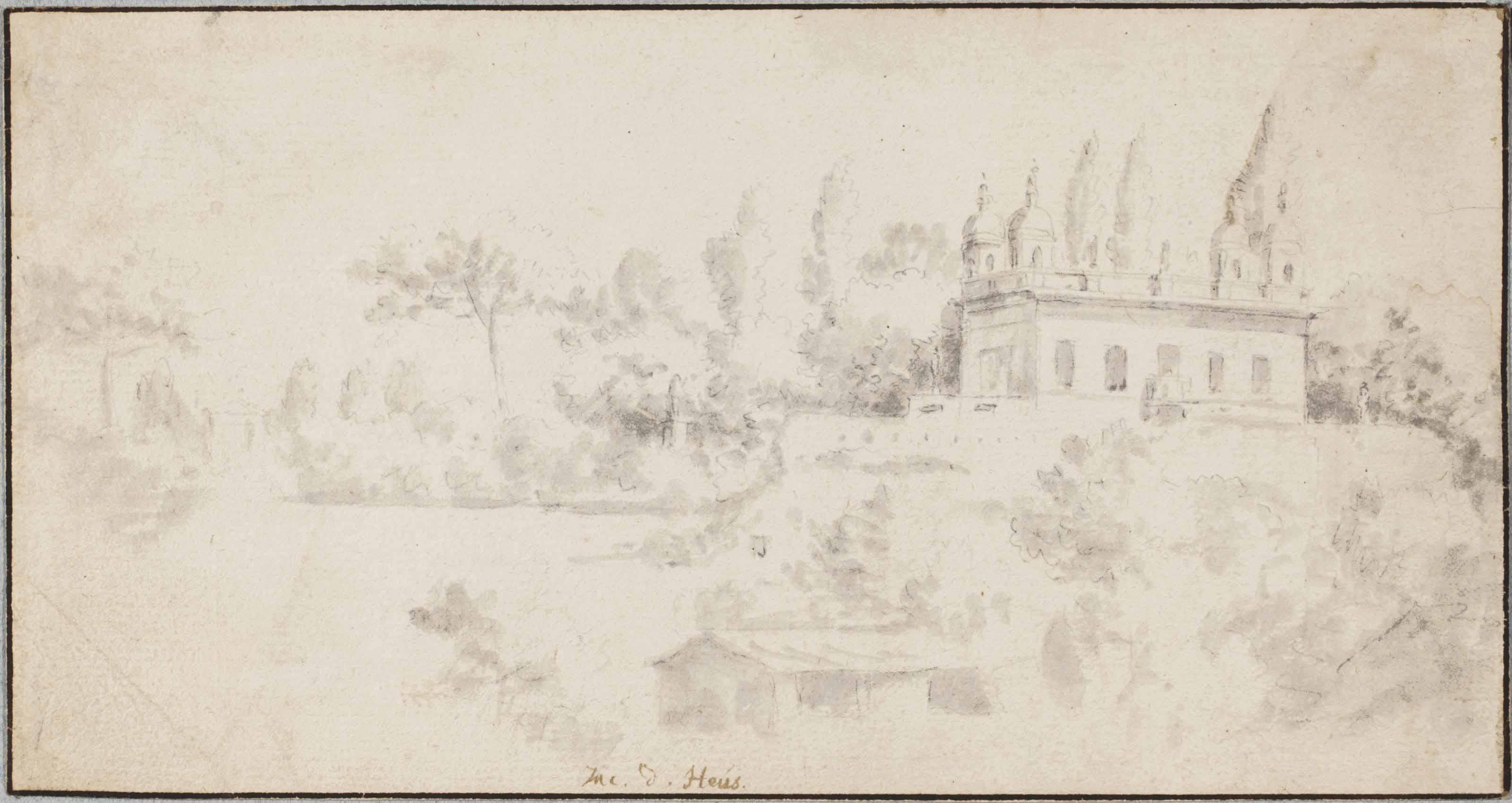 Jacob de Heusch - A Villa Amongst Trees (Recto); Studies Of A Sculpted Head And A Classical Rotonda (Verso)