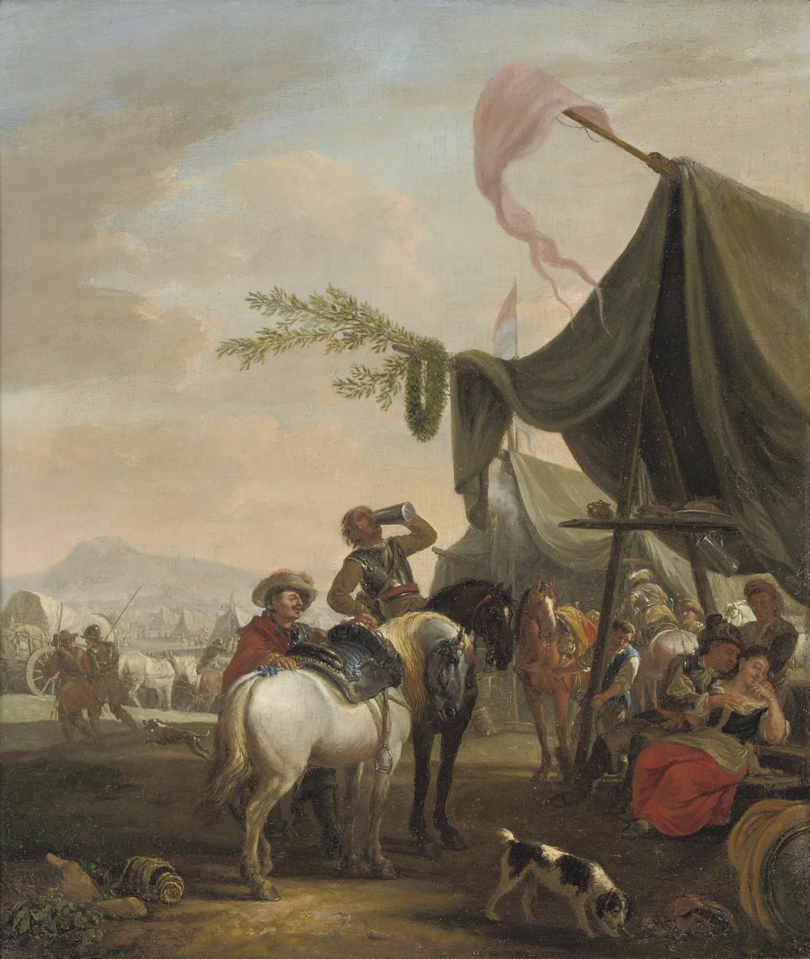 Jacob de Heusch - Soldiers on horseback near an encampment