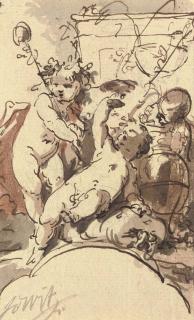 Jacob de Wit - An allegory of Autumn with putti: Design for a decoration