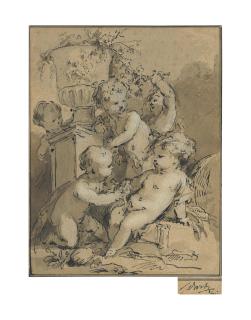Jacob De Wit - Five putti by a vase on a plinth: An allegory of spring or summer
