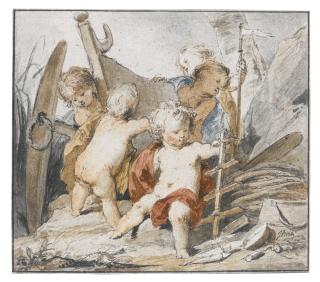 Jacob De Wit - Five Putti Playing With Nautical Objects